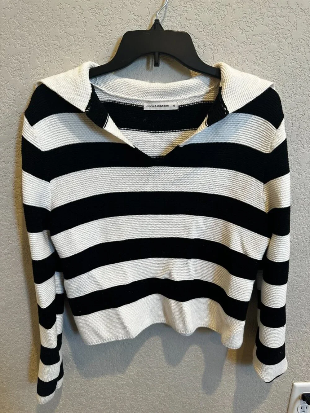 Moon & Madison Black & White Sailor Collar Knit Sweater